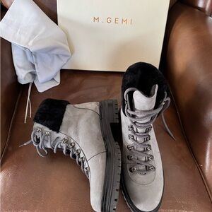 M. Gemi Charcoal and Ebony Lace-Up Boots